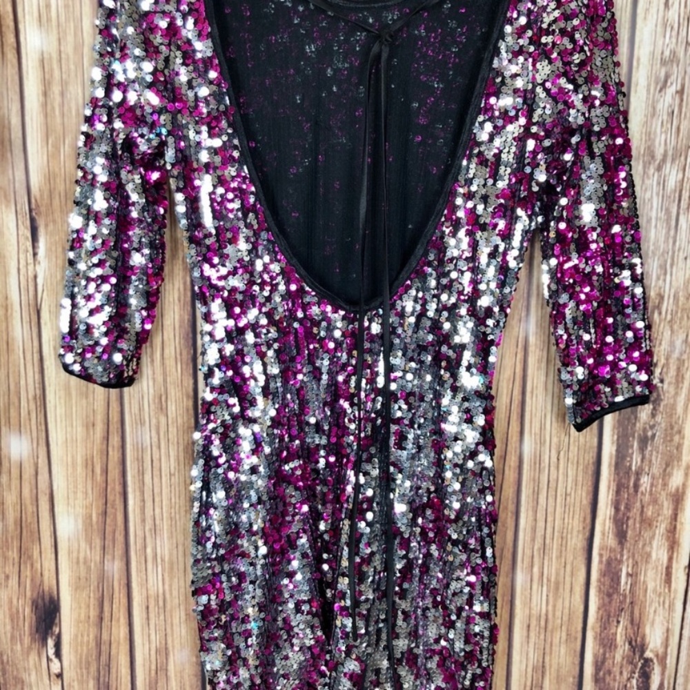 Pink, Black, Silver Sequin Backless Dress